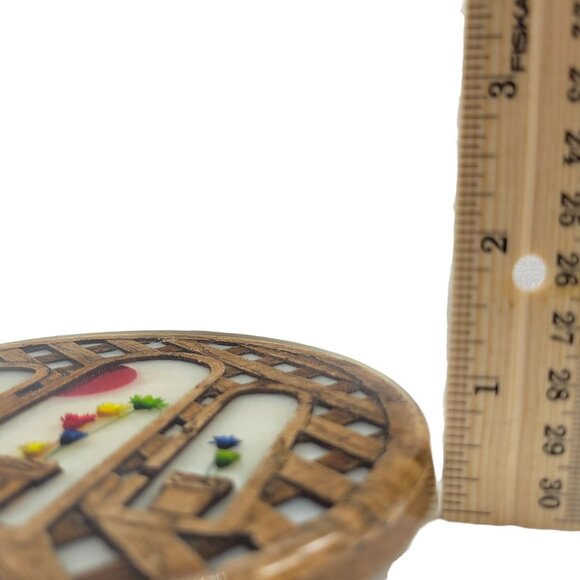 Vintage Handcrafted Floral Resin Trivet With Lattice Design 5" - Picture 4 of 8